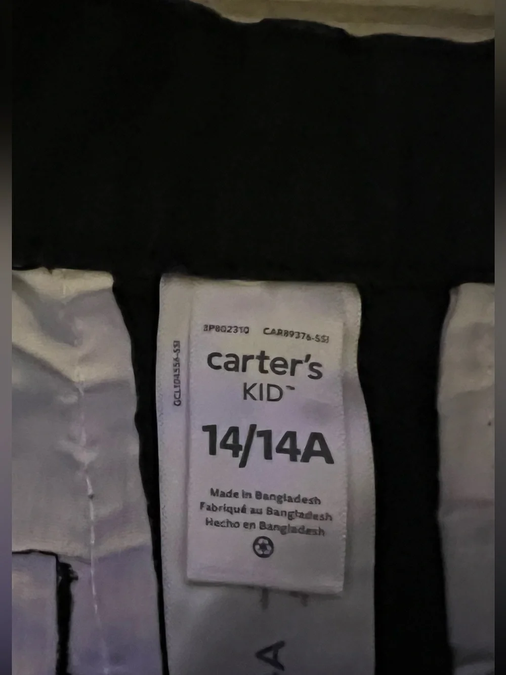 NWT Carter’s Kids Black Uniform Chino Pants Adjustable Waist Size 14/14A
